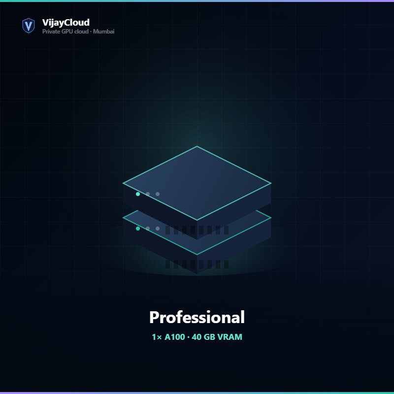 VijayCloud Professional plan — 1× A100 · 40 GB VRAM